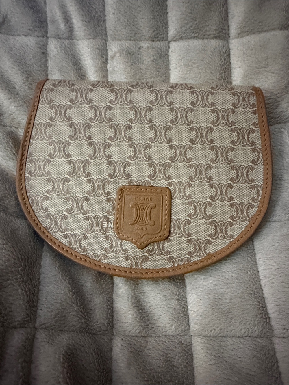 CELINE Beige & Brown Triumph Monogram Canvas & Leather Wallet / WOC
